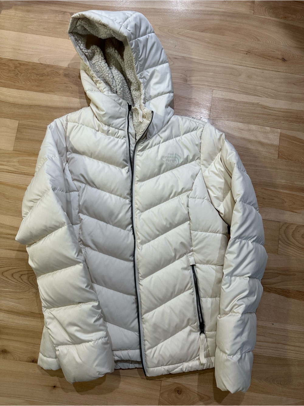 The North Face Cream Hooded Sherpa-Lined Puffer Jacket